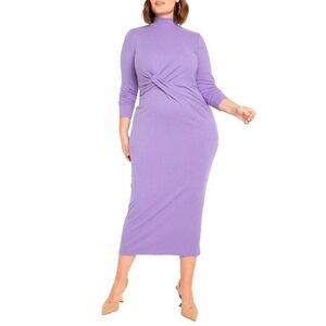 Eloquii-RIbbed Twist-Knot Detail Long sleeve Midi dress, Size20! (Lavendar) New!